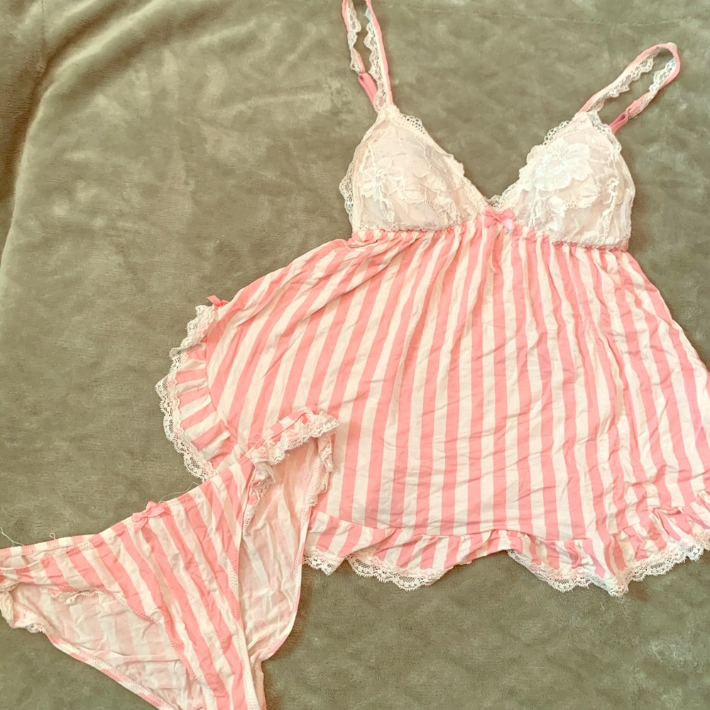 Victoria’s Secret Babydoll Set Small Pink/White
